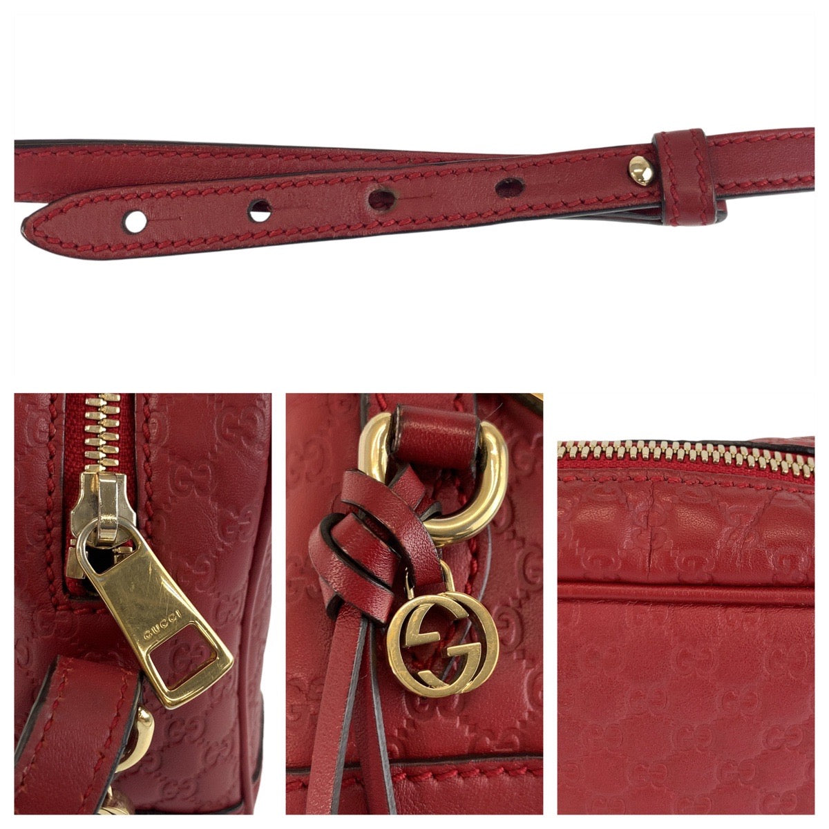 GUCCI Shoulder Bag 449413 leather Red Gold Metal Shoulder Bag pochette Micro Guccisima Women Used Authentic