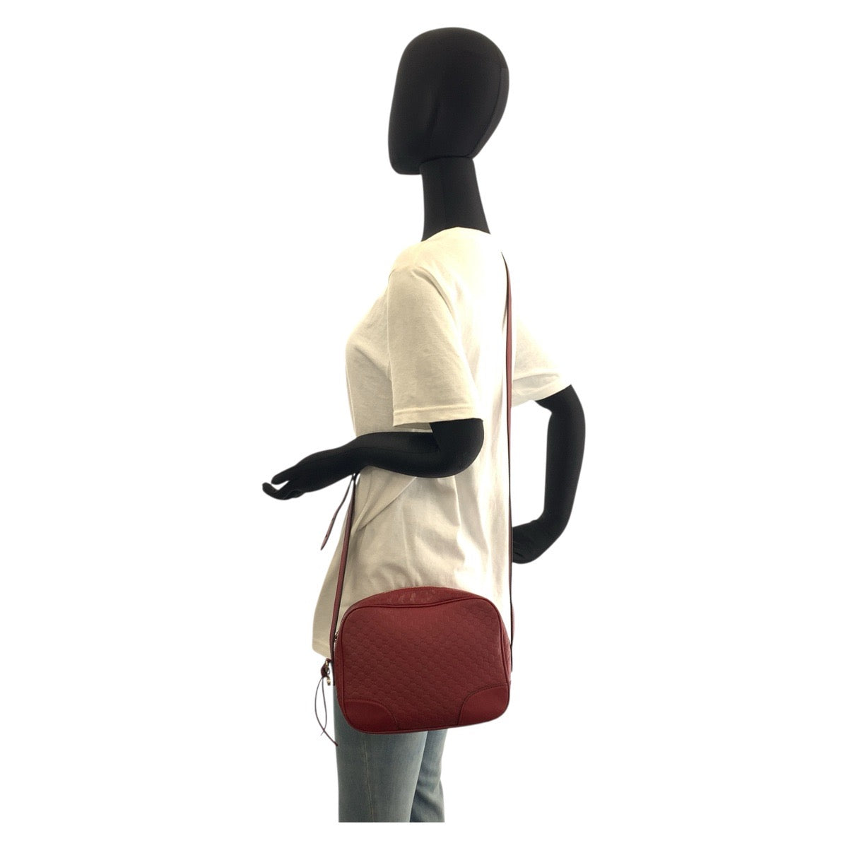 GUCCI Shoulder Bag 449413 leather Red Gold Metal Shoulder Bag pochette Micro Guccisima Women Used Authentic