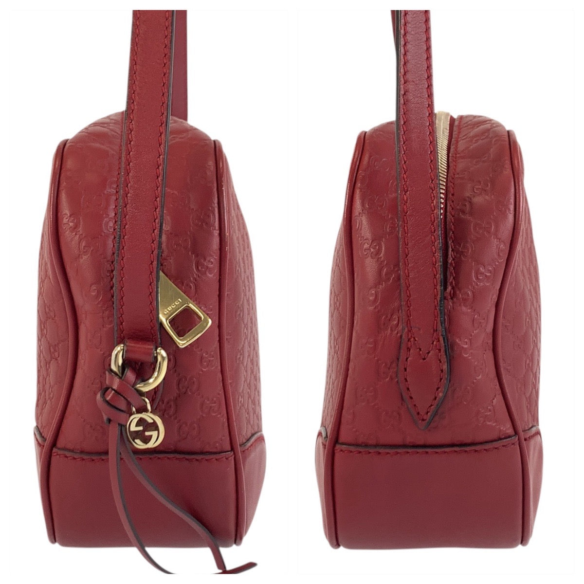 GUCCI Shoulder Bag 449413 leather Red Gold Metal Shoulder Bag pochette Micro Guccisima Women Used Authentic