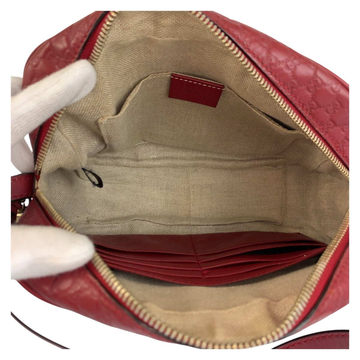 GUCCI Shoulder Bag 449413 leather Red Gold Metal Shoulder Bag pochette Micro Guccisima Women Used Authentic