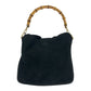 GUCCI Shoulder Bag 001 3638 Suede Black Brown Gold Metal Bamboo