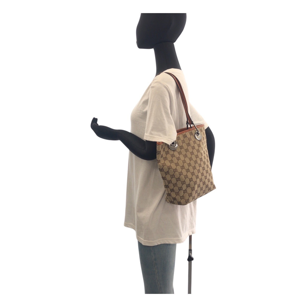 GUCCI Tote Bag 120840 GG canvas Beige Brown SilverMetal