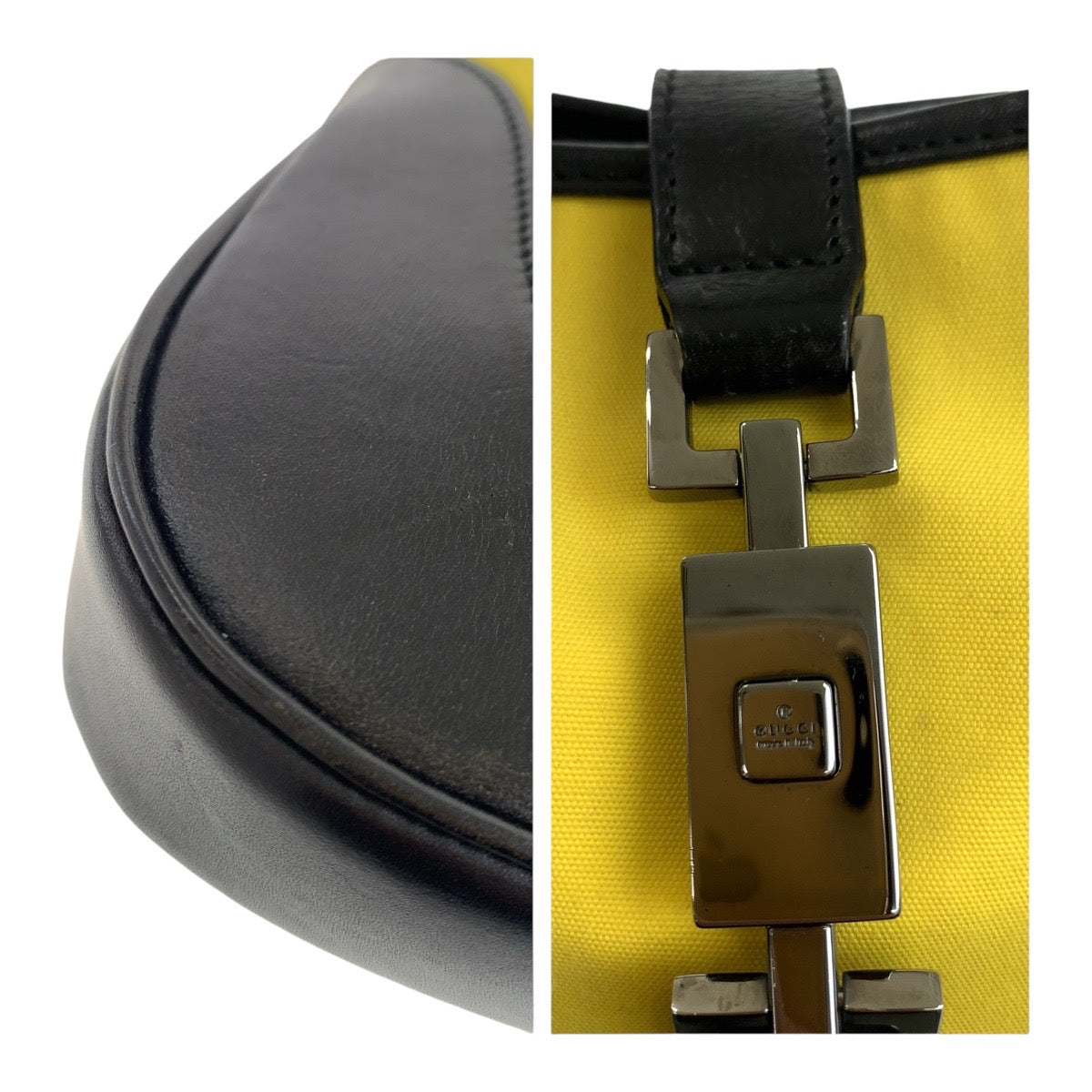 GUCCI Shoulder Bag 001 3306 canvas Yellow Black SilverMetal Jackie