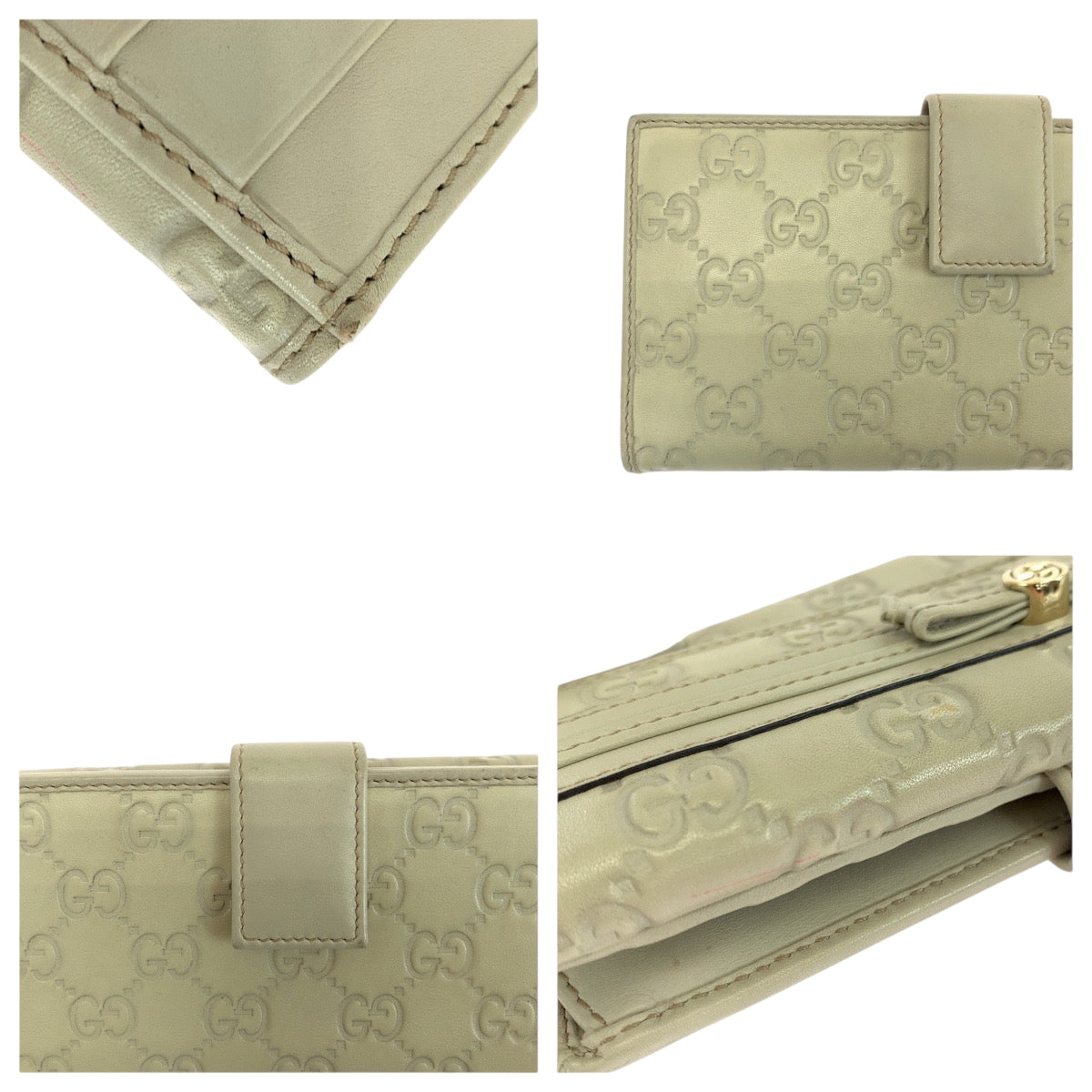 GUCCI Long Wallet Purse 256933 leather Ivory Gold Metal Guccisima Mayfair ribbon