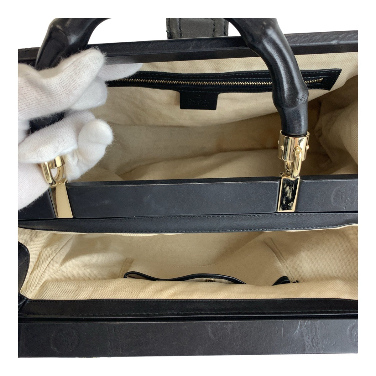 GUCCI Handbag 296860 leather Black GoldMetal Bamboo