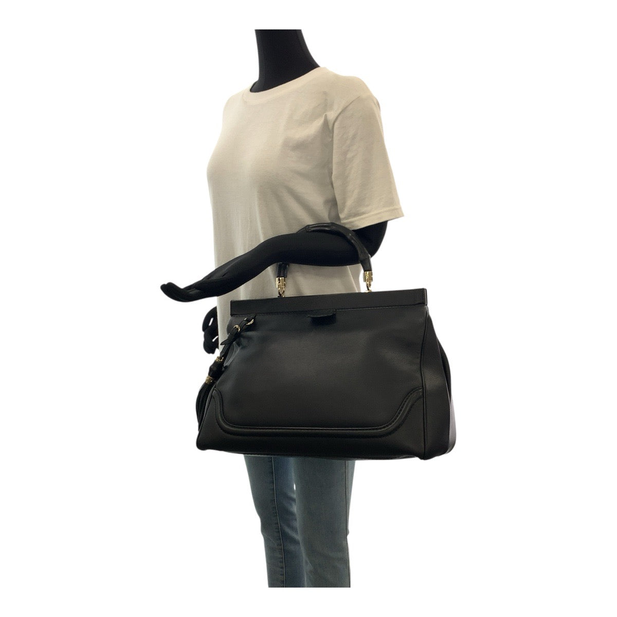GUCCI Handbag 296860 leather Black GoldMetal Bamboo