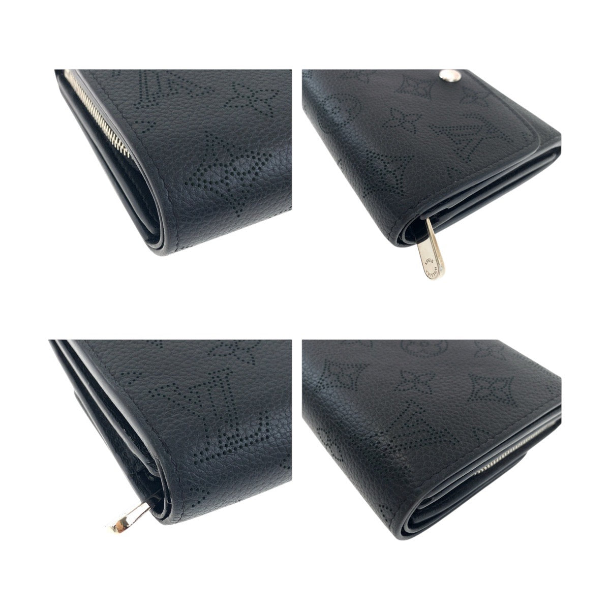 LOUIS VUITTON Bifold Wallet M67498 leather Black SilverMetal Monogram Mahina Portefeuille Iris XS
