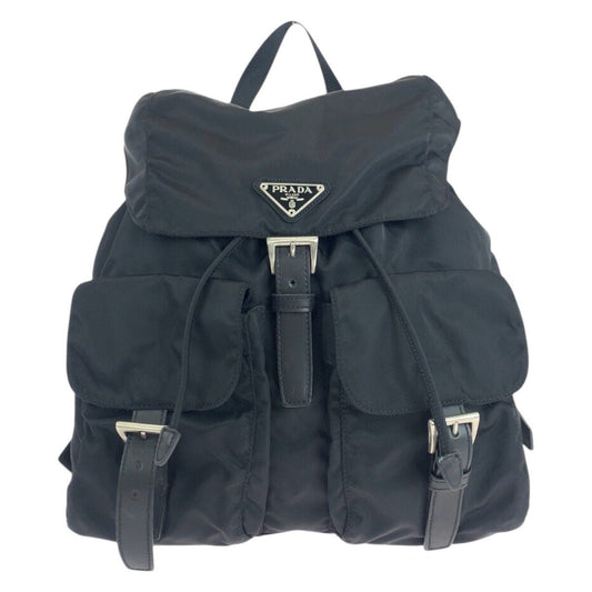 PRADA Backpack Nylon Black SilverMetal Test leather