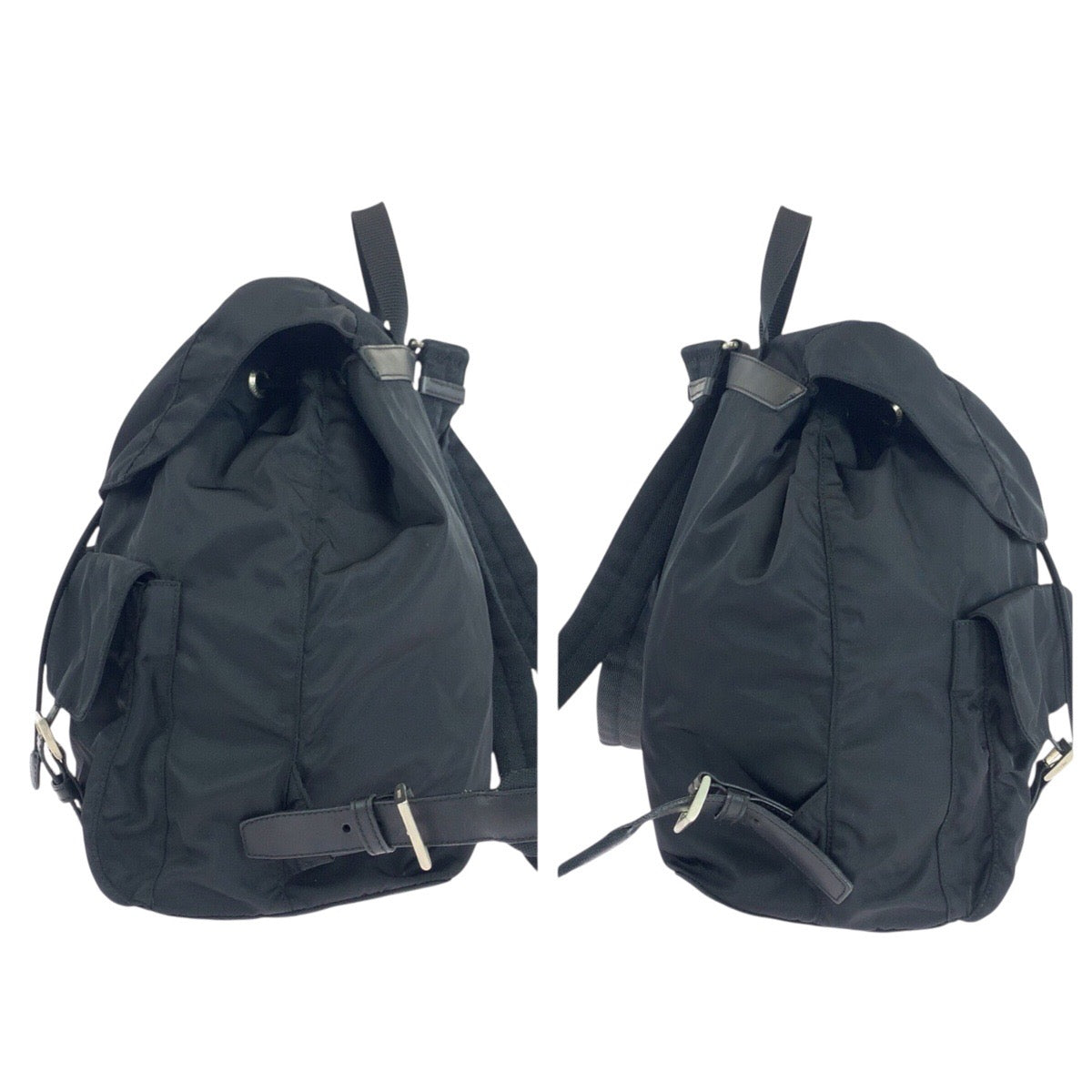 PRADA Backpack Nylon Black SilverMetal Test leather