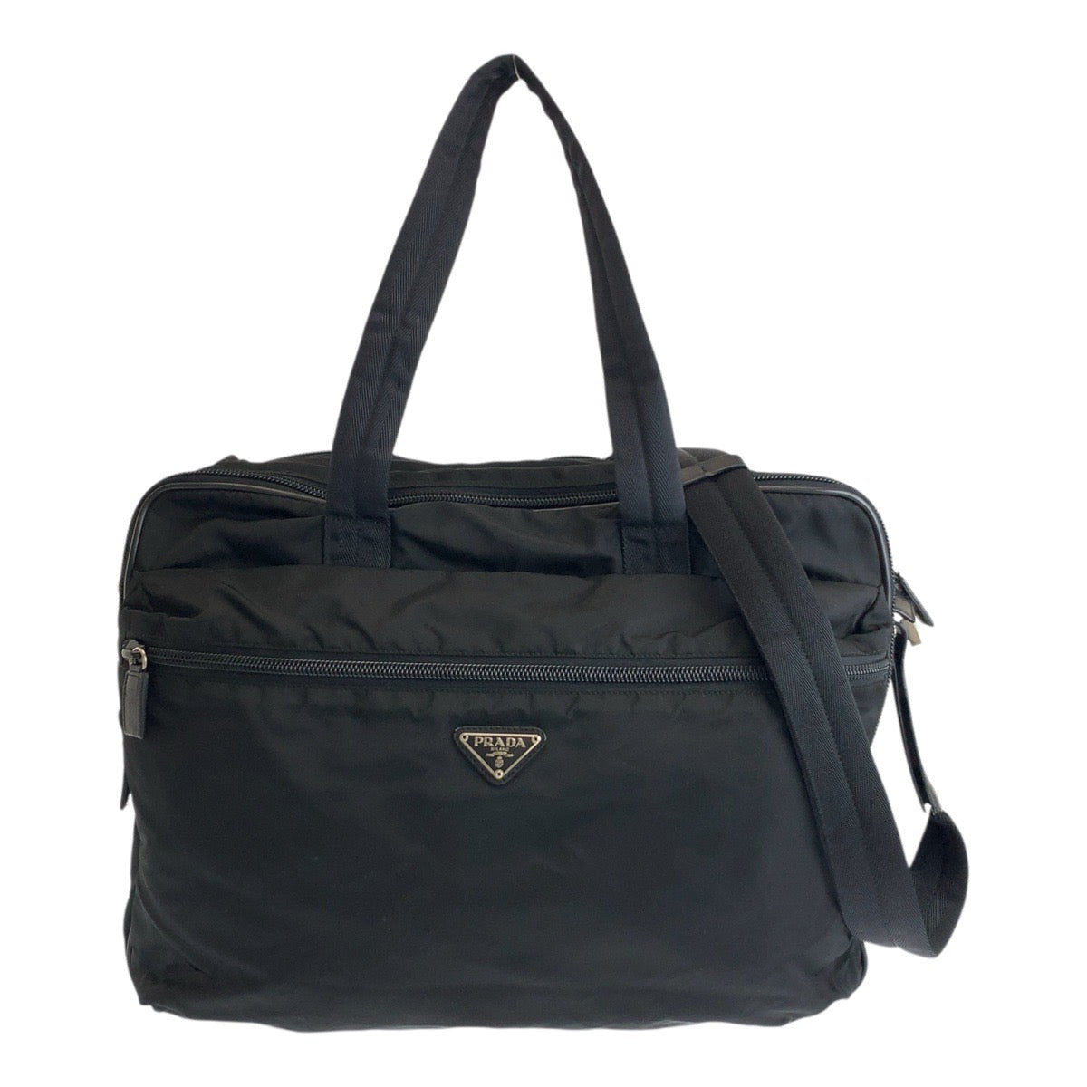 PRADA Business bag Nylon Black SilverMetal Test Triangle With logo