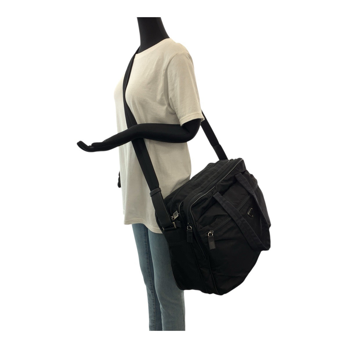 PRADA Business bag Nylon Black SilverMetal Test Triangle With logo