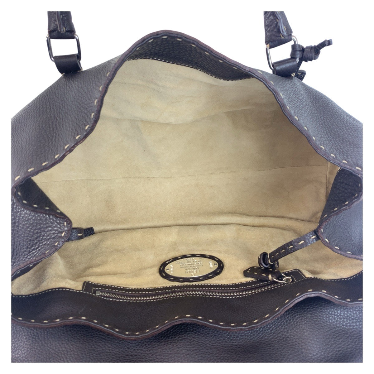 FENDI Shoulder Bag N49-22-13533 leather Brown Silver Metal Celeria