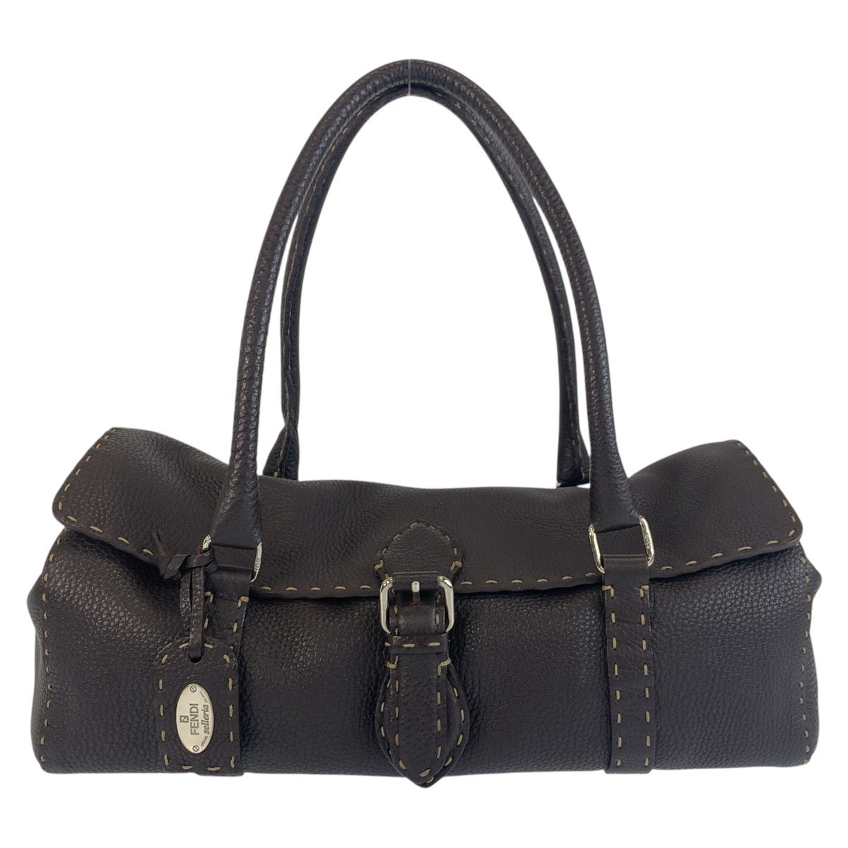 FENDI Shoulder Bag N49-22-13533 leather Brown Silver Metal Celeria