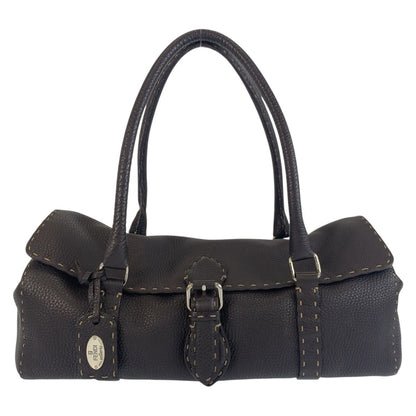 FENDI Shoulder Bag N49-22-13533 leather Brown Silver Metal Celeria