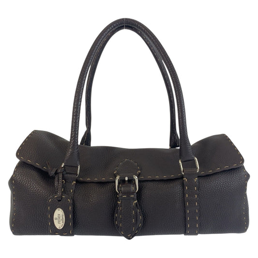 FENDI Shoulder Bag N49-22-13533 leather Brown Silver Metal Celeria