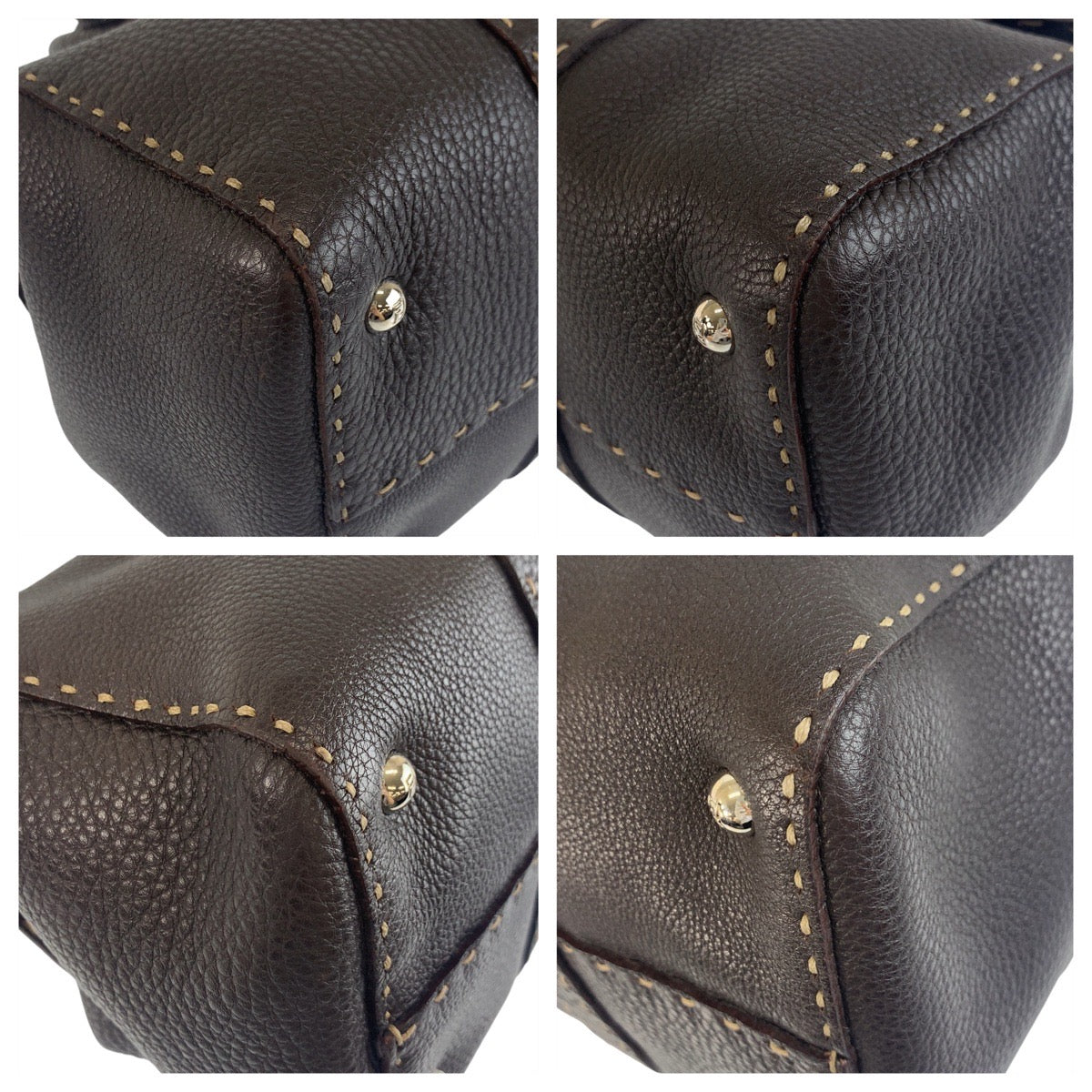 FENDI Shoulder Bag N49-22-13533 leather Brown Silver Metal Celeria