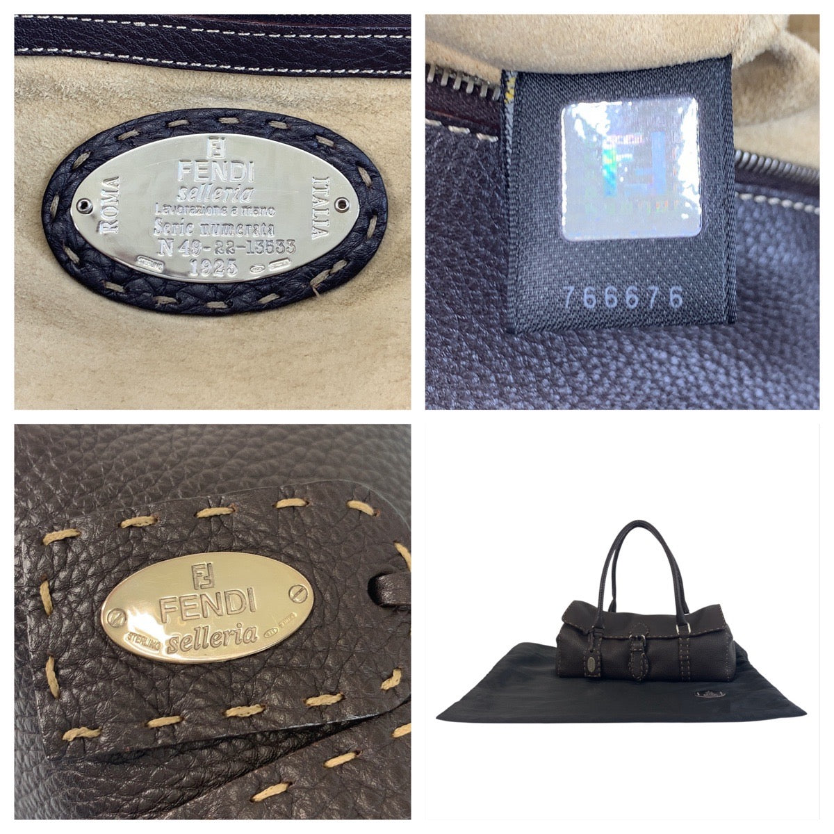 FENDI Shoulder Bag N49-22-13533 leather Brown Silver Metal Celeria