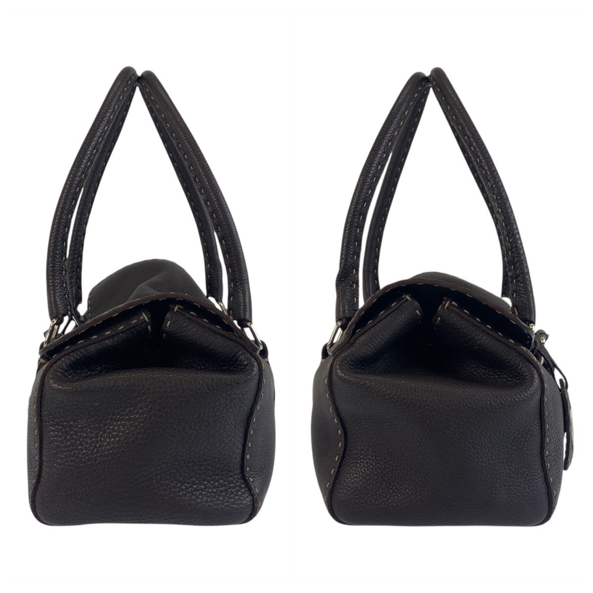 FENDI Shoulder Bag N49-22-13533 leather Brown Silver Metal Celeria