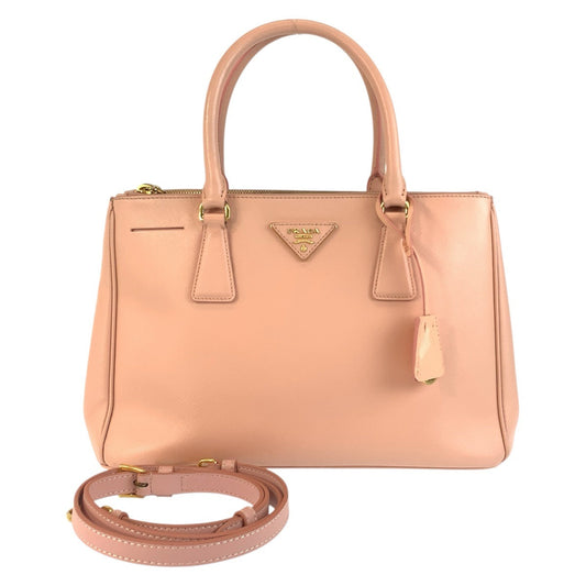 PRADA Handbag leather Pink Gold Metal Handbag Tote Bag Shoulder Bag 2way Safiano Galleria TriangleWith logo Women Used Authentic