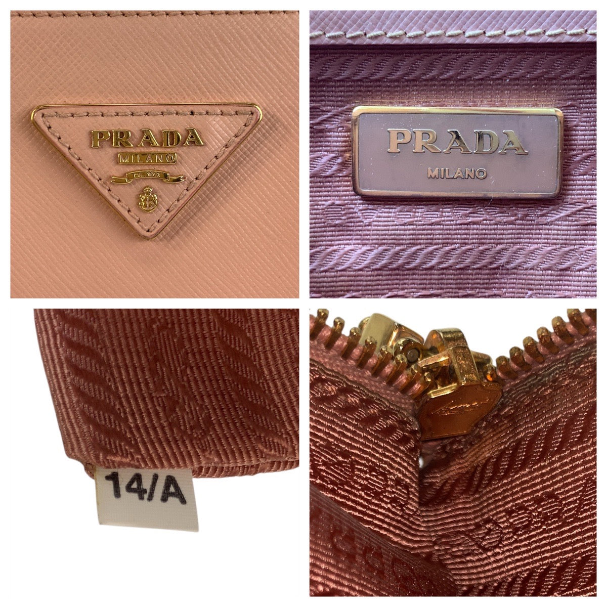 PRADA Handbag leather Pink Gold Metal Handbag Tote Bag Shoulder Bag 2way Safiano Galleria TriangleWith logo Women Used Authentic