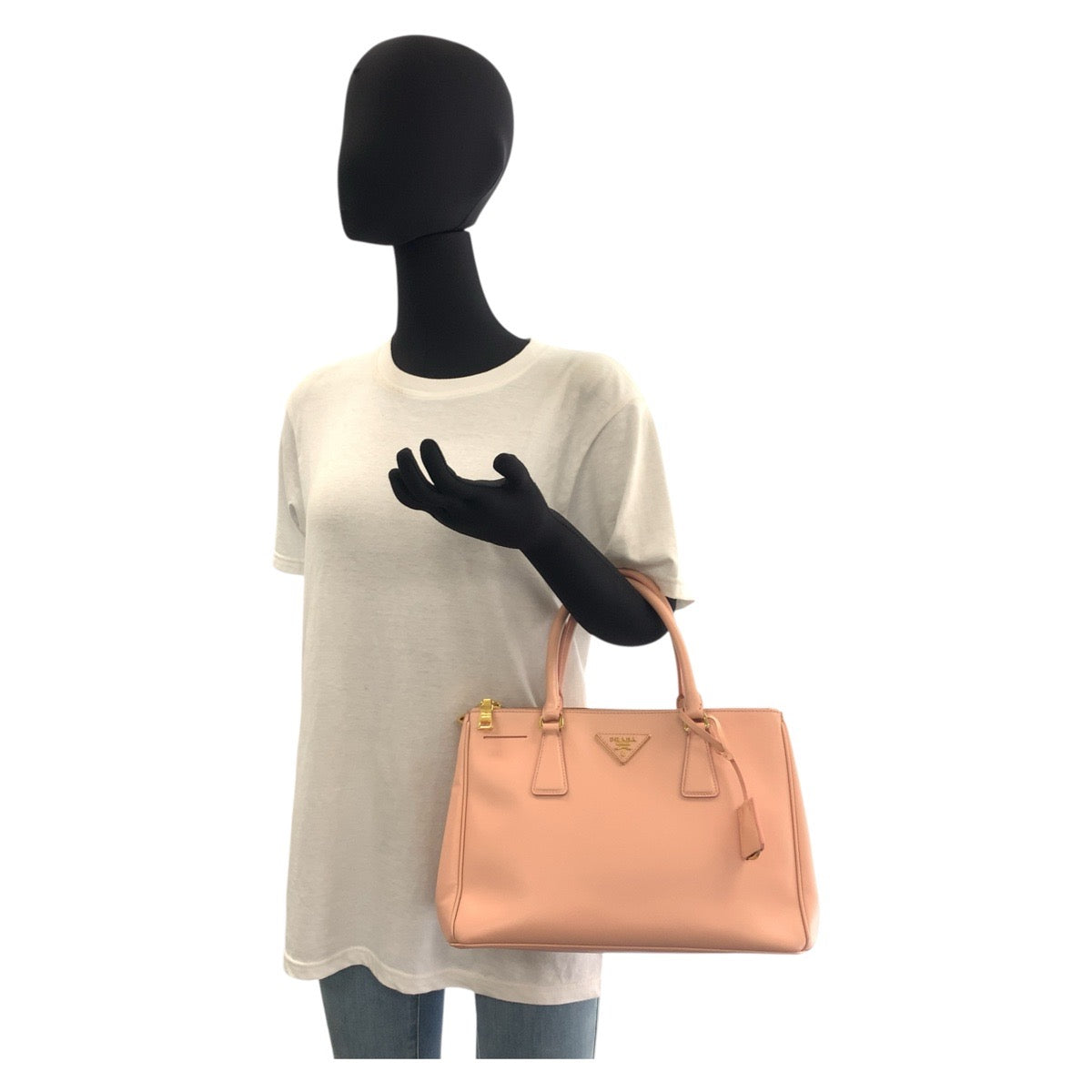 PRADA Handbag leather Pink Gold Metal Handbag Tote Bag Shoulder Bag 2way Safiano Galleria TriangleWith logo Women Used Authentic