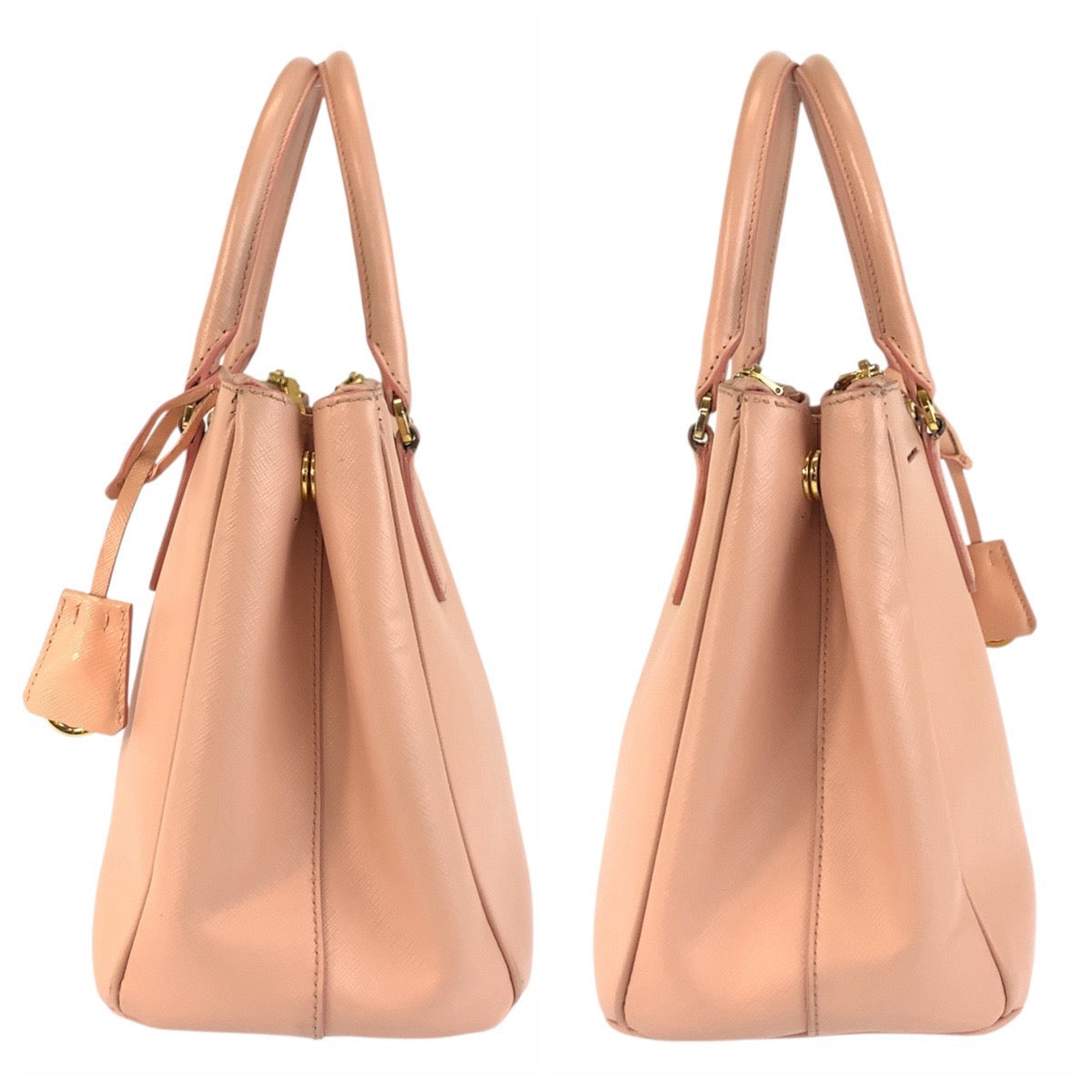 PRADA Handbag leather Pink Gold Metal Handbag Tote Bag Shoulder Bag 2way Safiano Galleria TriangleWith logo Women Used Authentic