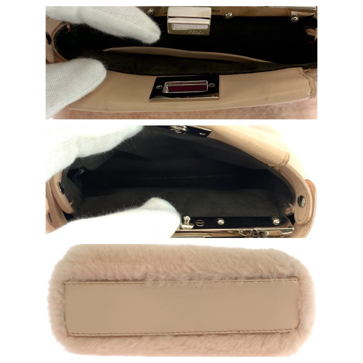 FENDI Shoulder Bag 8M0355 leather Pink Pink Beige SilverMetal Micro peek-a-boo