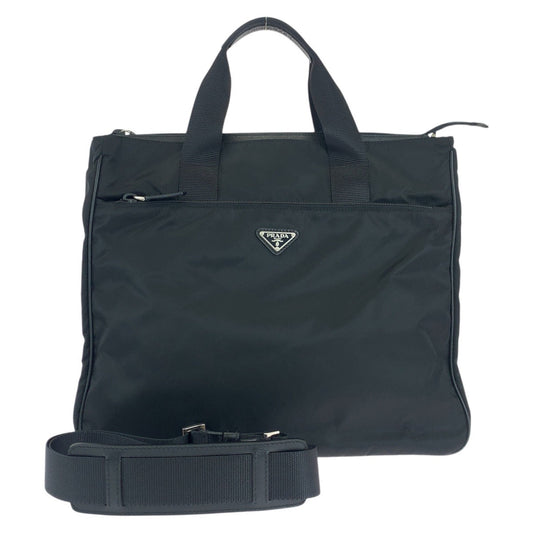 PRADA Business bag Nylon Black SilverMetal Testo Saffiano