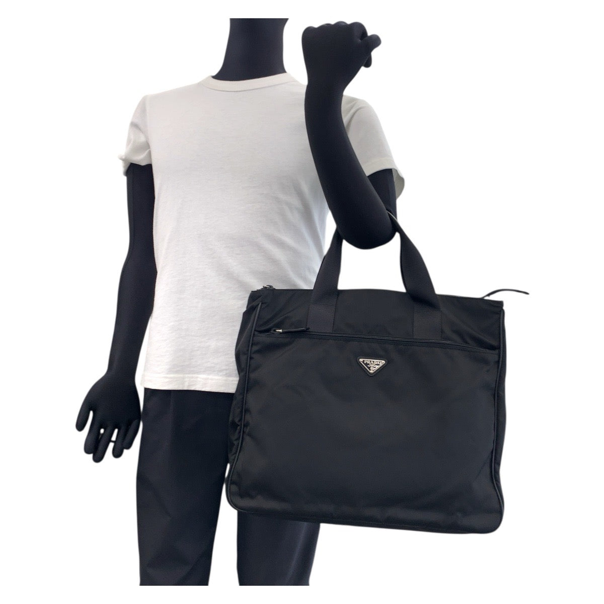 PRADA Business bag Nylon Black SilverMetal Testo Saffiano