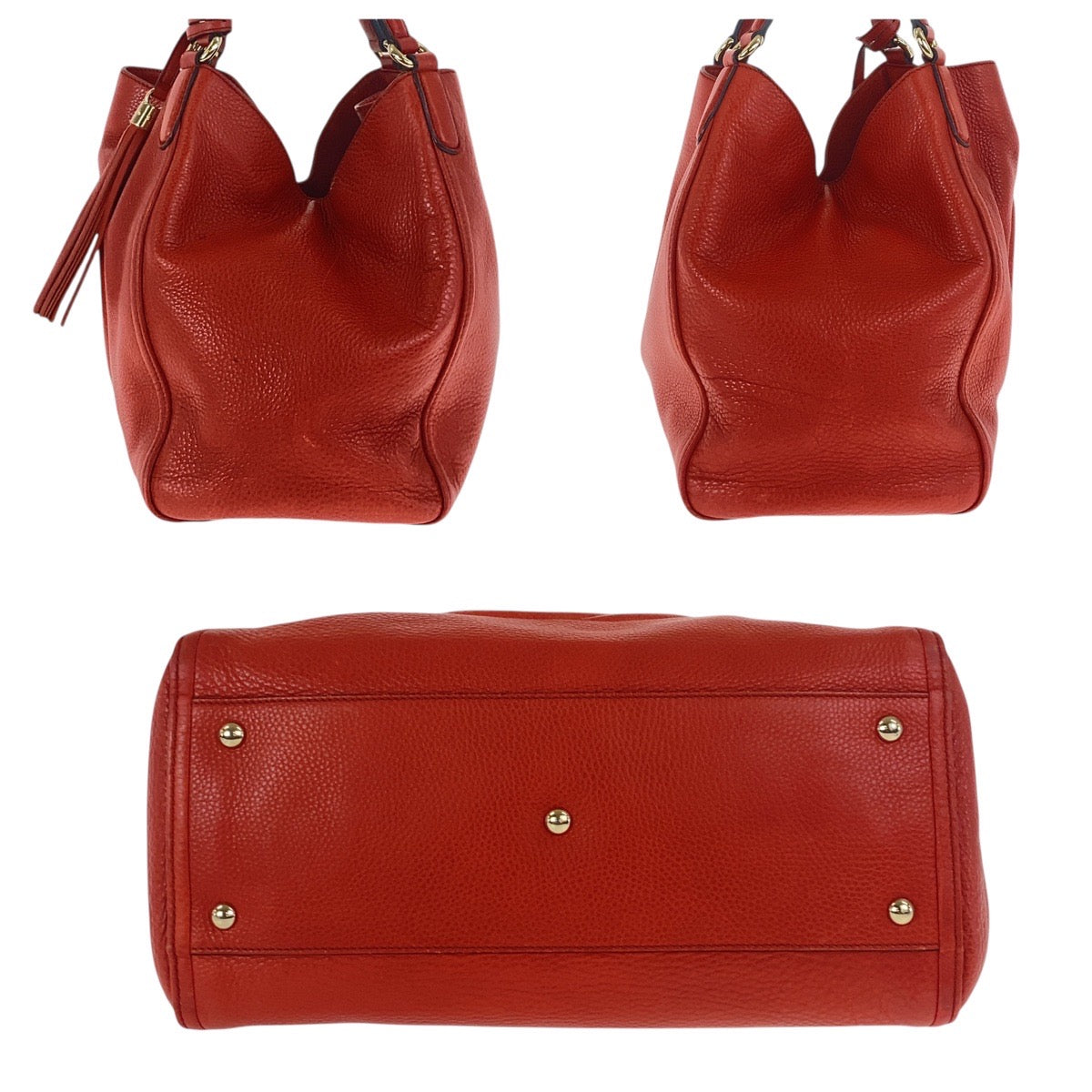GUCCI Tote Bag 282309 leather Red Orange Gold Metal Soho