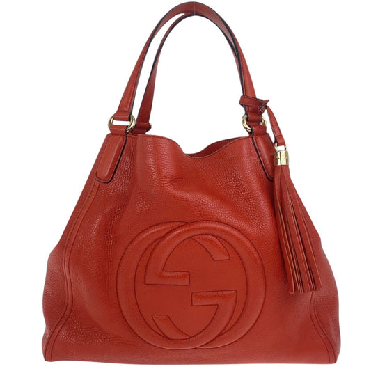 GUCCI Tote Bag 282309 leather Red Orange Gold Metal Soho