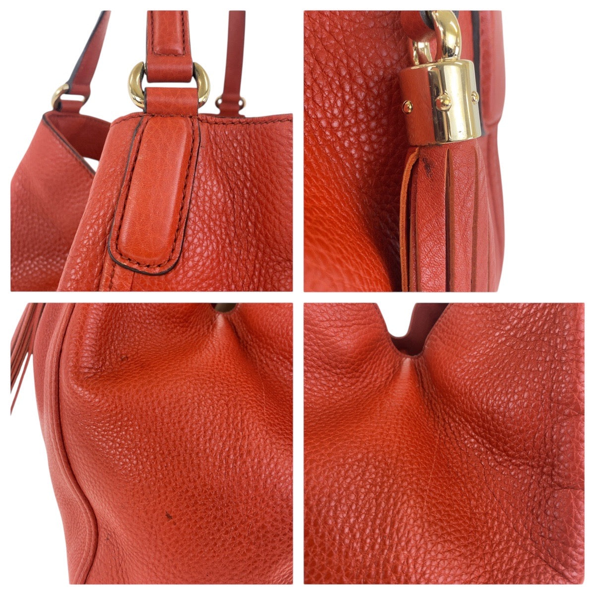 GUCCI Tote Bag 282309 leather Red Orange Gold Metal Soho