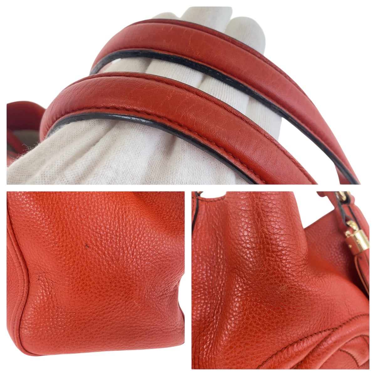 GUCCI Tote Bag 282309 leather Red Orange Gold Metal Soho
