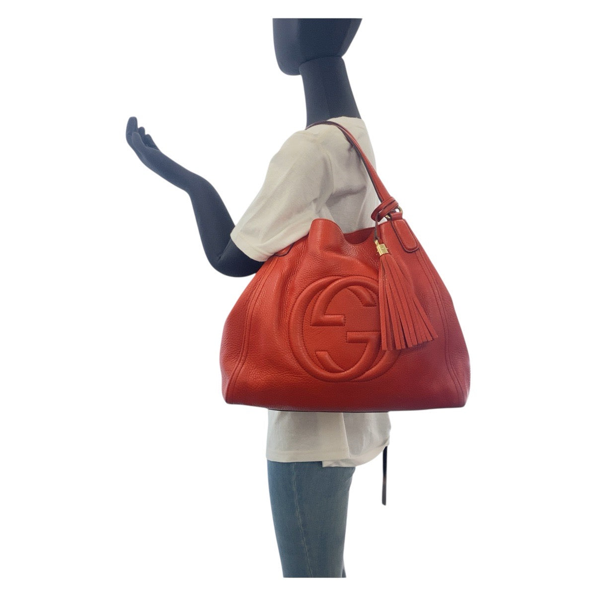 GUCCI Tote Bag 282309 leather Red Orange Gold Metal Soho