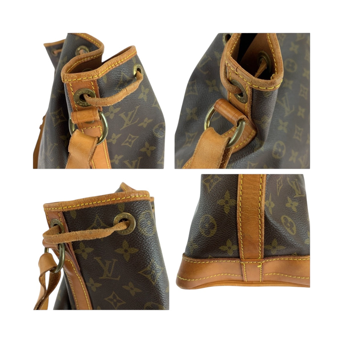 LOUIS VUITTON Shoulder Bag M42224 PVC Brown Gold Metal Monogram Noe