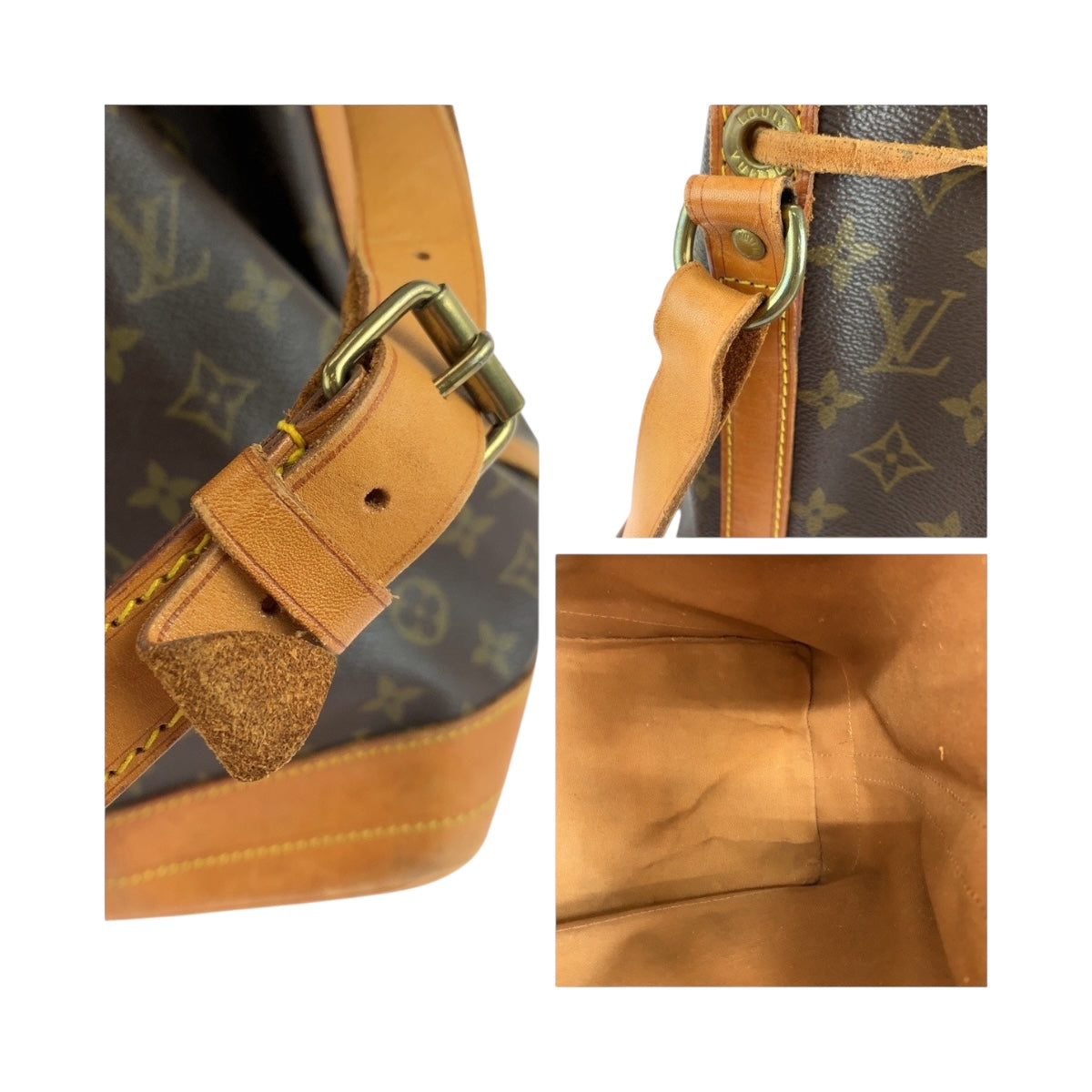 LOUIS VUITTON Shoulder Bag M42224 PVC Brown Gold Metal Monogram Noe