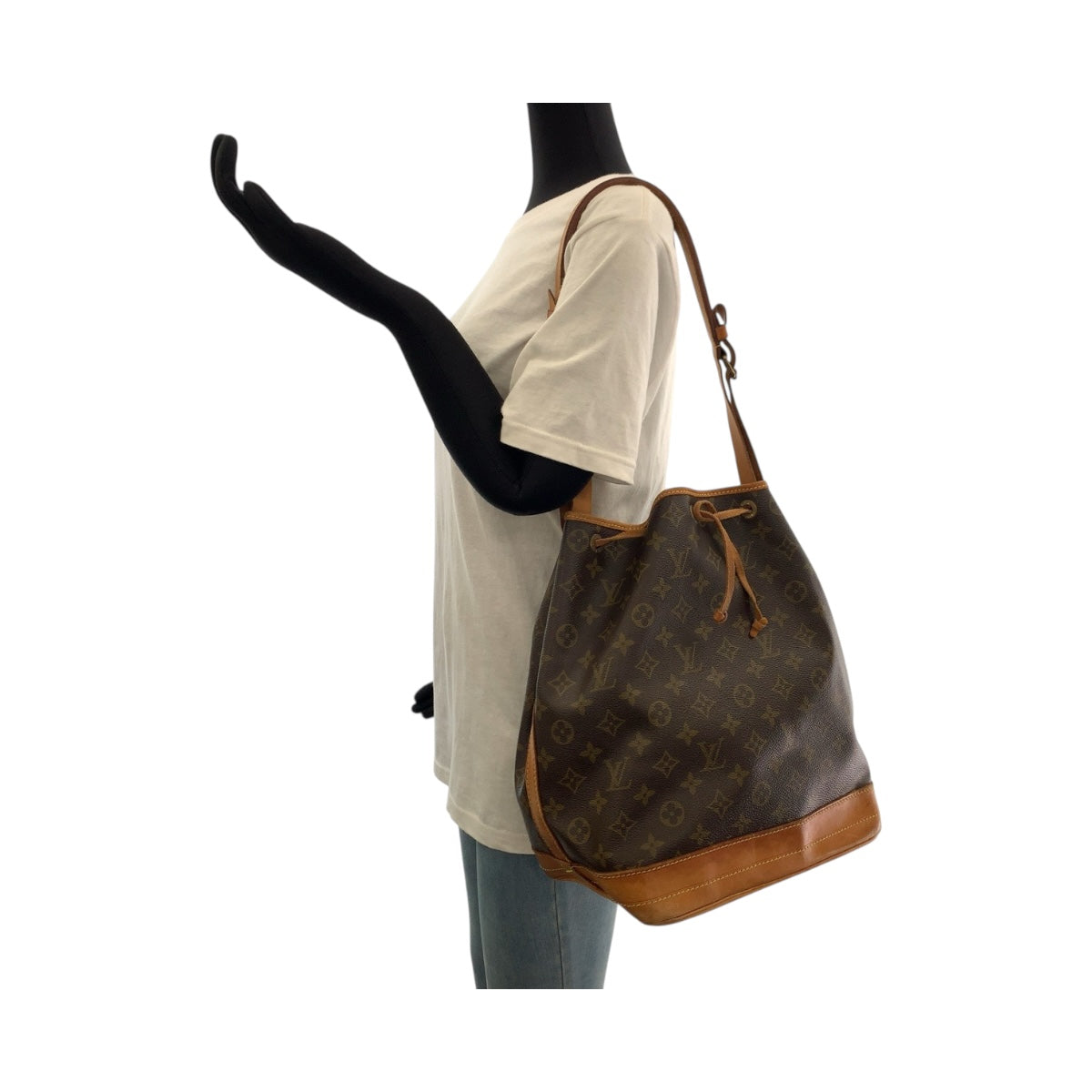 LOUIS VUITTON Shoulder Bag M42224 PVC Brown Gold Metal Monogram Noe