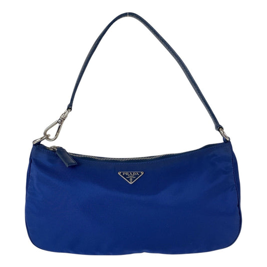 PRADA Handbag Nylon Blue Silver Metal Test Triangle With logo