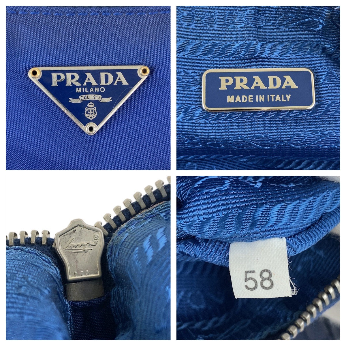 PRADA Handbag Nylon Blue Silver Metal Test Triangle With logo