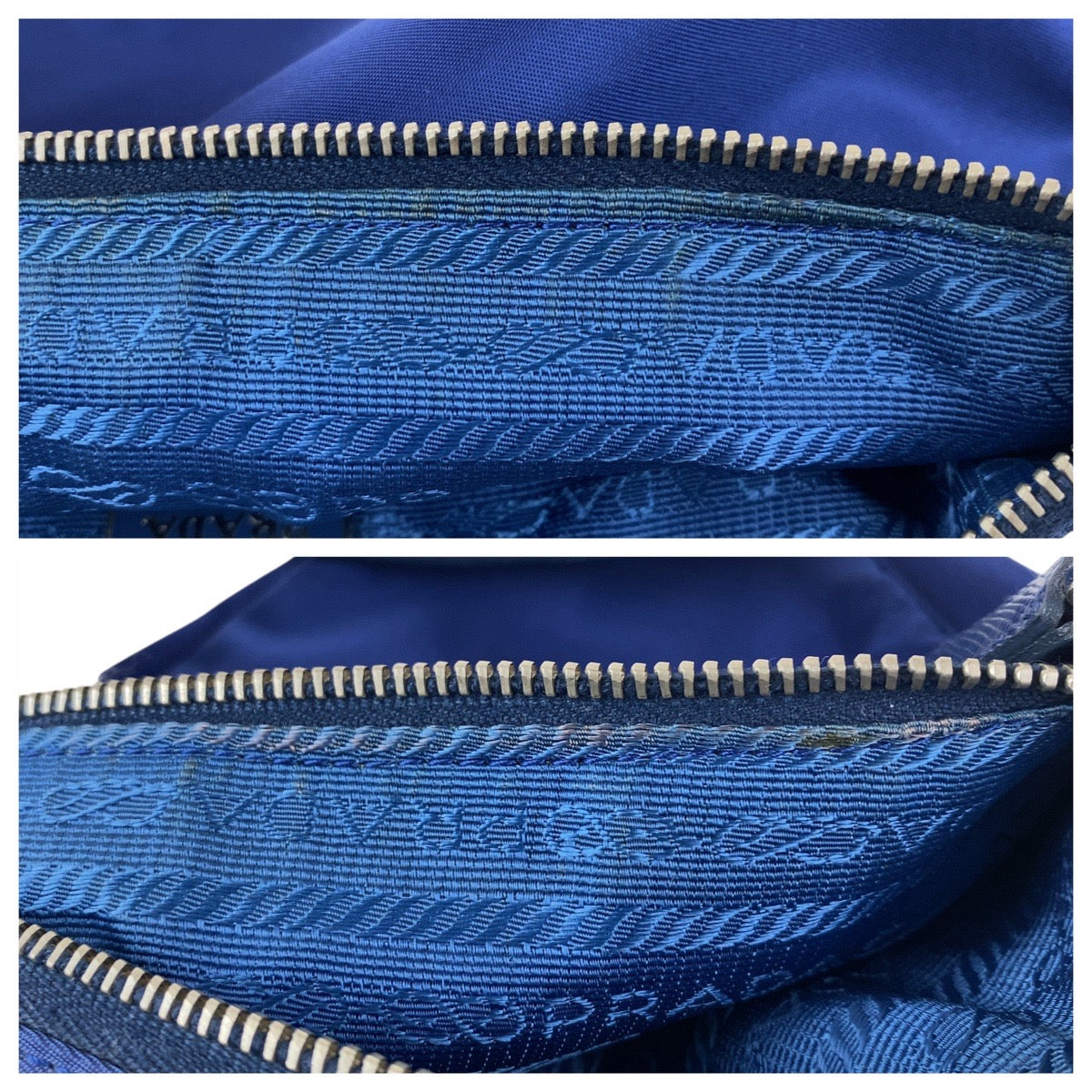 PRADA Handbag Nylon Blue Silver Metal Test Triangle With logo
