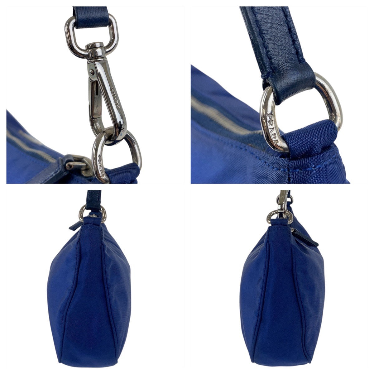 PRADA Handbag Nylon Blue Silver Metal Test Triangle With logo
