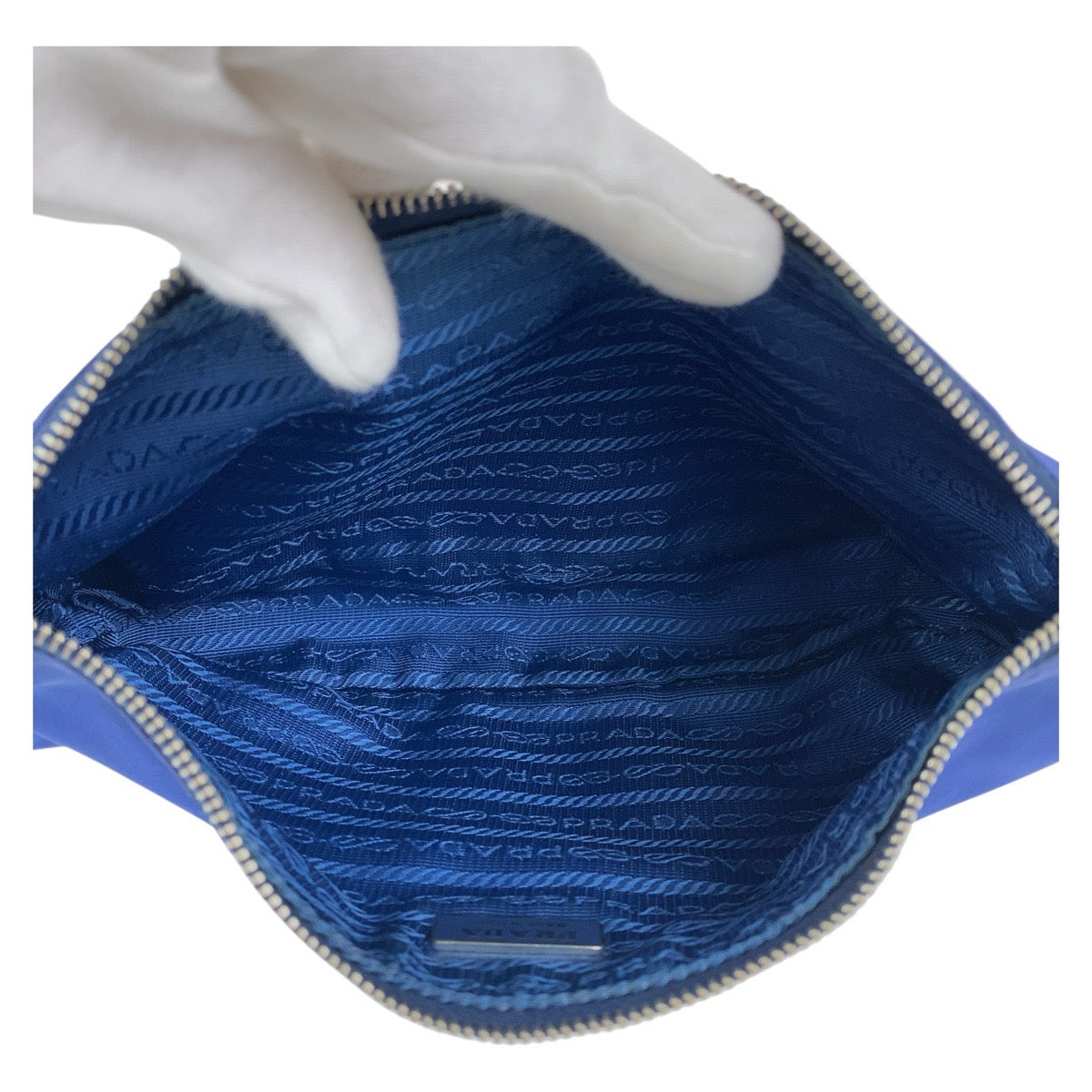 PRADA Handbag Nylon Blue Silver Metal Test Triangle With logo