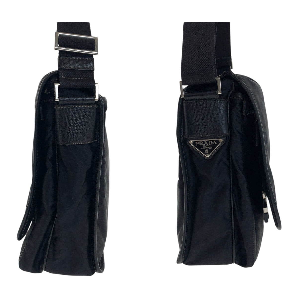 PRADA Shoulder Bag Nylon Black SilverMetal Test Triangle With logo