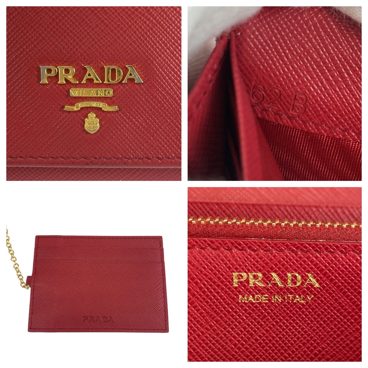 PRADA Long Wallet Purse leather Red Gold Metal Safiano logo