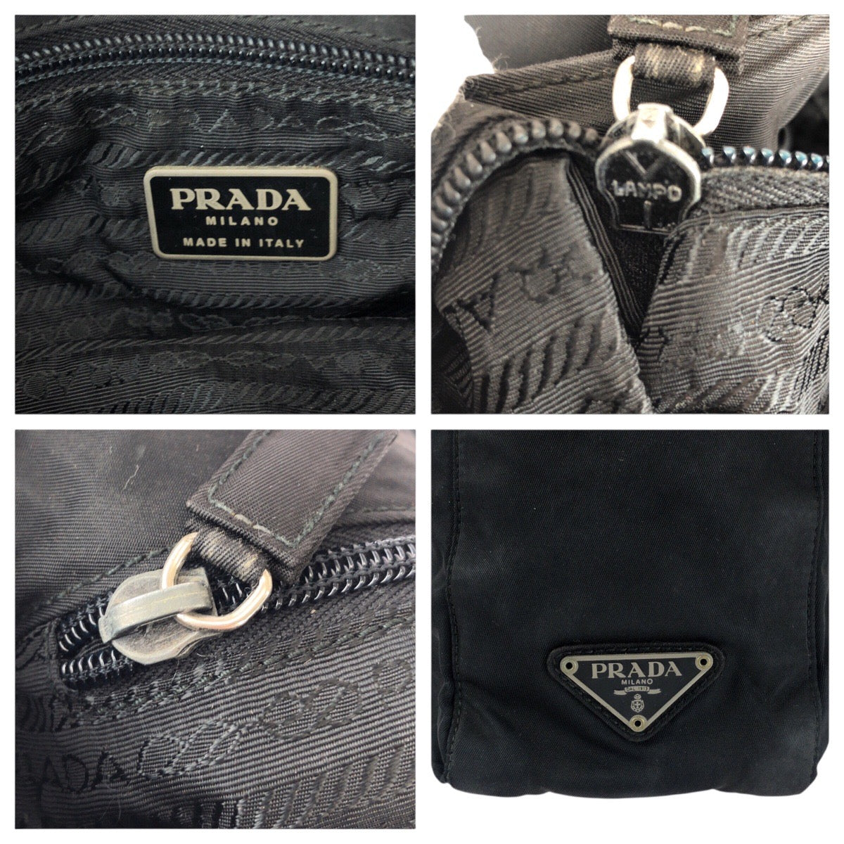 PRADA Tote Bag Nylon Black SilverMetal Test Triangle With logo