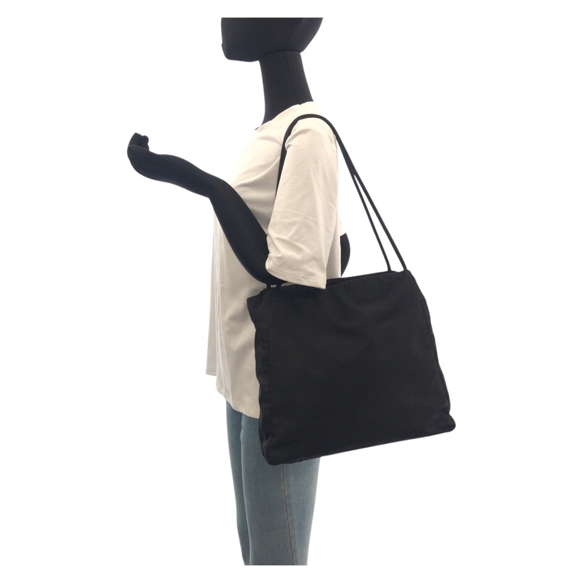 PRADA Tote Bag Nylon Black SilverMetal Test Triangle With logo