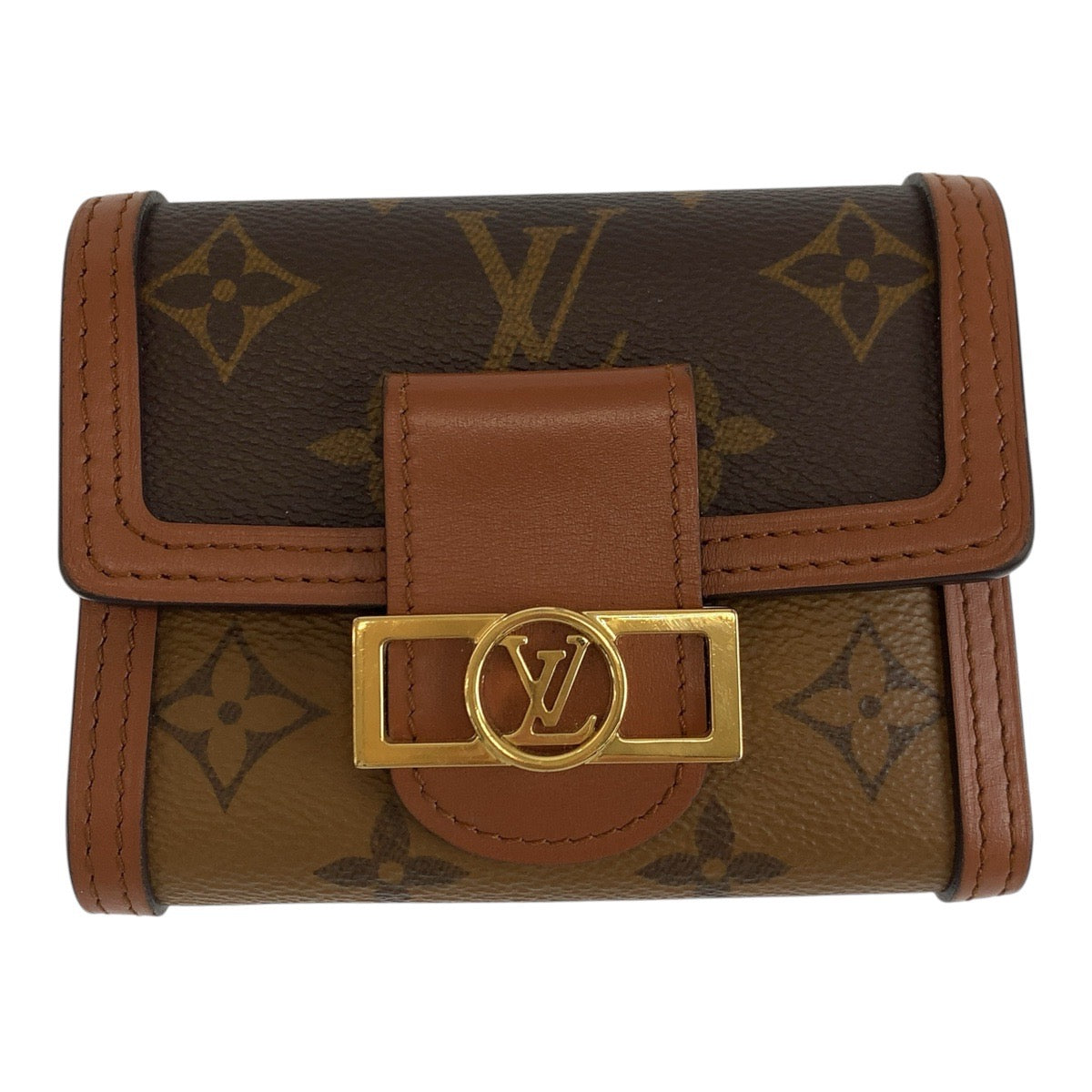 LOUIS VUITTON Tri-fold wallet M68725 PVC Brown Gold Metal Monogram reverse Portefeuille Daufine