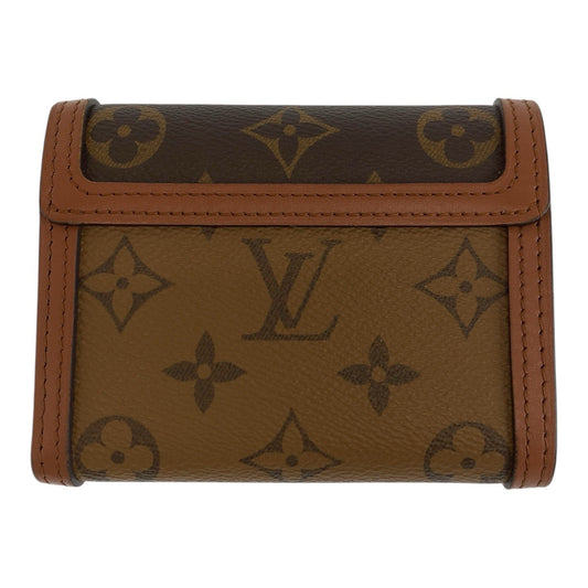 LOUIS VUITTON Tri-fold wallet M68725 PVC Brown Gold Metal Monogram reverse Portefeuille Daufine