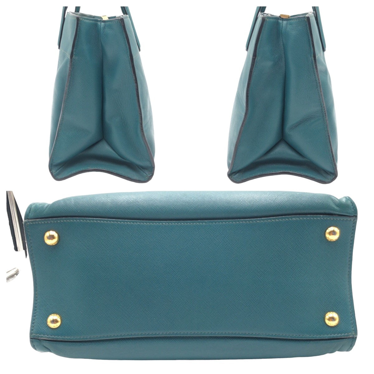 PRADA Tote Bag BN2606 leather Green GoldMetal Safiano