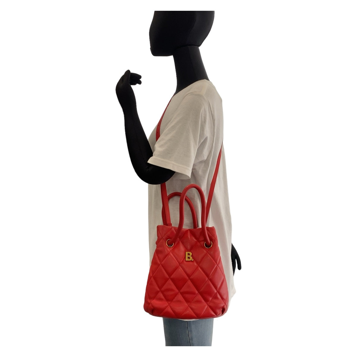 BALENCIAGA Shoulder Bag 600327 leather Red Gold Metal BBucket Bag